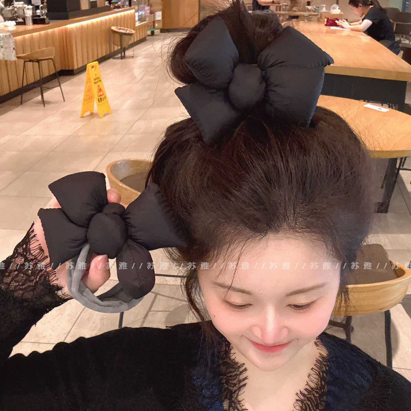 俏皮可爱海绵蝴蝶结条纹扎头发绳