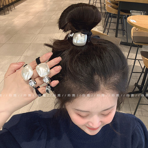 优雅气质方形珍珠银球扎头发绳