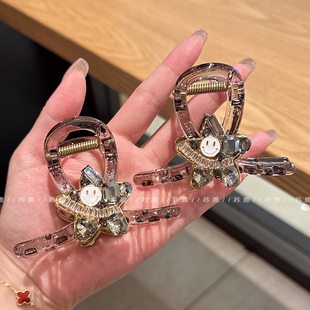 高级感五角星带钻笑脸盘发鲨鱼夹抓夹女中号侧边刘海夹公主头发饰