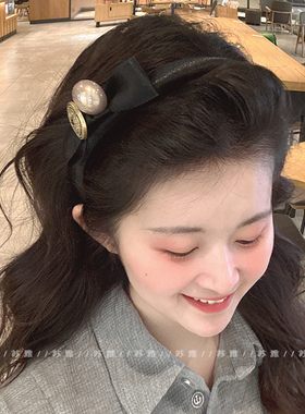 小香风发箍女2025新款网红新款蝴蝶结头箍发卡高级感时尚洋气黑色