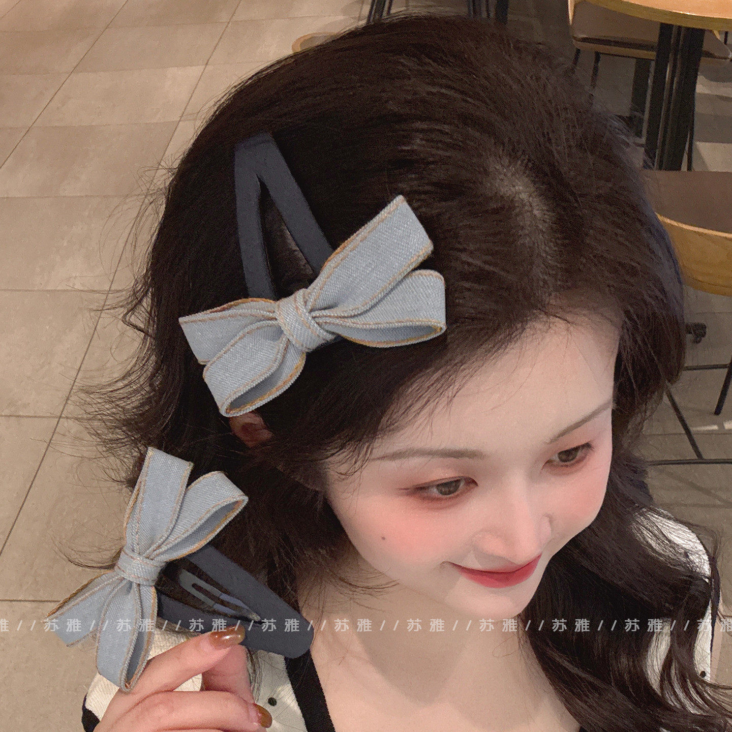 高级感复古牛仔蓝蝴蝶结发夹女刘海夹掰掰夹发饰前额碎发夹子头饰,饰品/流行首饰/时尚饰品新,发饰,淘宝优惠券,粉丝福利购,淘宝优惠卷