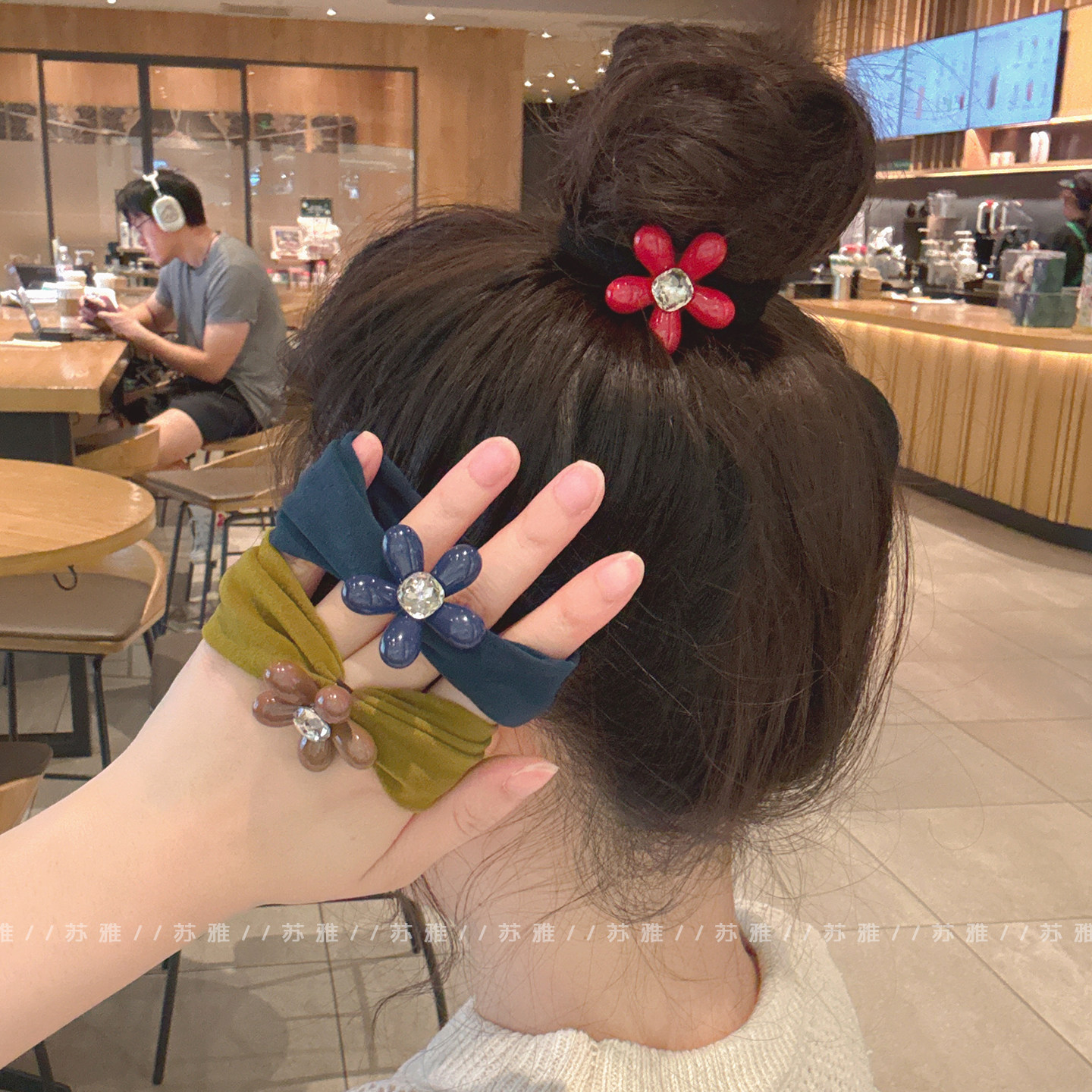 复古气质闪钻花朵面膜发圈女加宽无接缝头绳高弹力耐用丸子头发绳