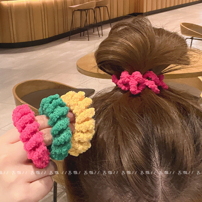 秋冬荧光色系毛绒无痕电话线发绳