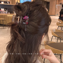 2025新款抓夹女中号冰透珠子彩钻半扎发鲨鱼夹后脑勺头发夹子发饰