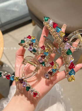 抓夹女多巴胺彩色爱心水晶亚克力发夹后脑勺高级感头饰鲨鱼夹发抓