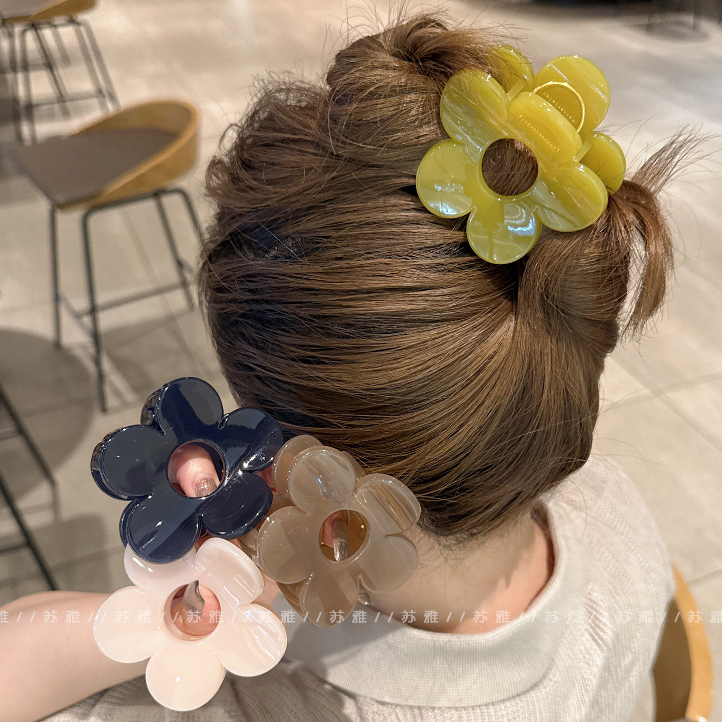 花朵抓夹高级感大号发夹女发量少盘发鲨鱼夹韩系半扎发发抓头饰