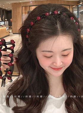 红色豆豆波浪发箍女高颅顶新款洗脸头齿梳防滑发捆头箍女款发卡