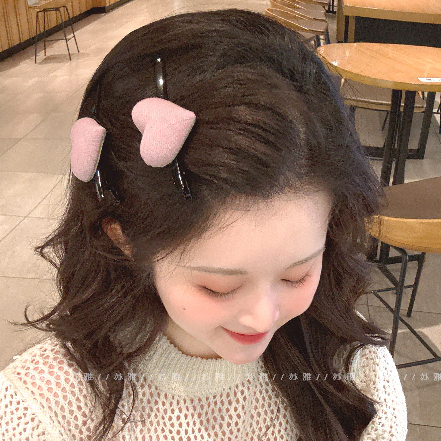 温柔紫色爱心碎发刘海鸭嘴夹发夹