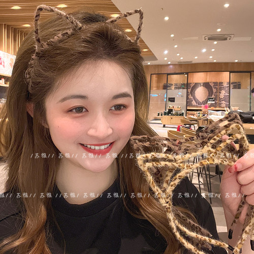 猫耳朵豹纹头箍卡通发卡