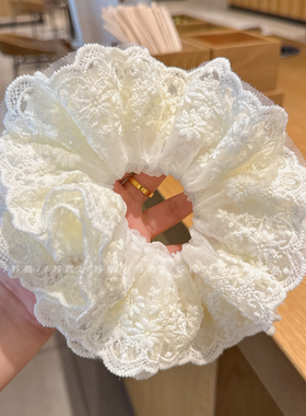 法式甜美白色蕾丝双层大肠圈发绳2025新款皮筋慵懒感复古花边发圈