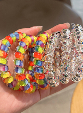 彩虹发绳无痕电话线发圈女头绳新款耐用电话圈电线圈爆炸烟花皮筋