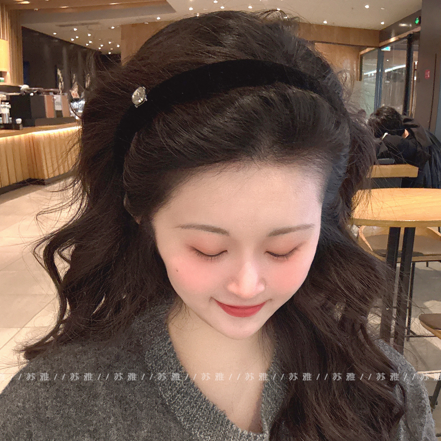 复古气质方钻海绵高颅顶细发箍