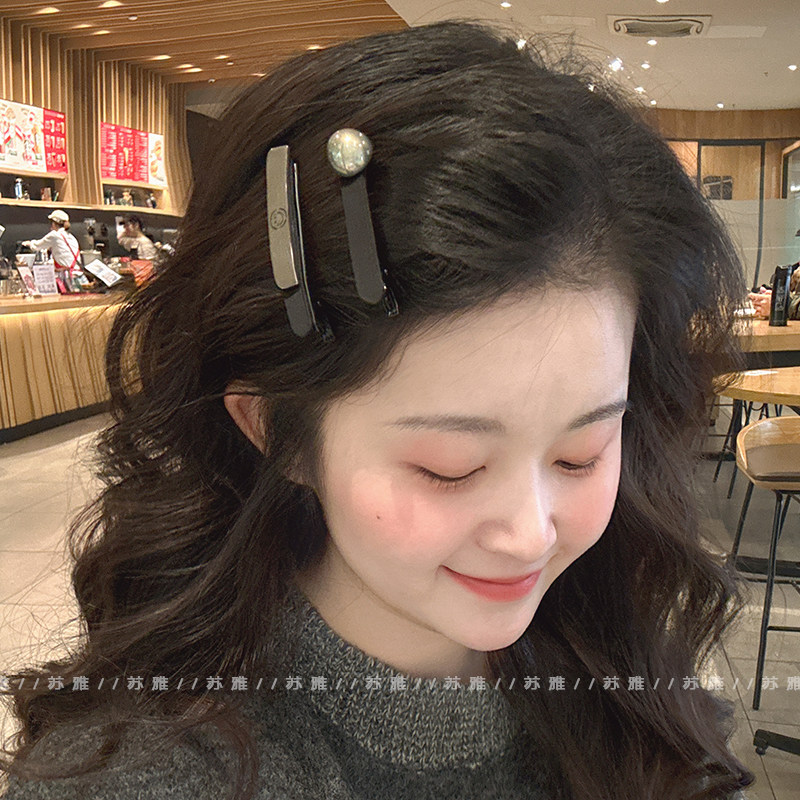 气质珍珠金属笑脸碎发刘海鸭嘴夹