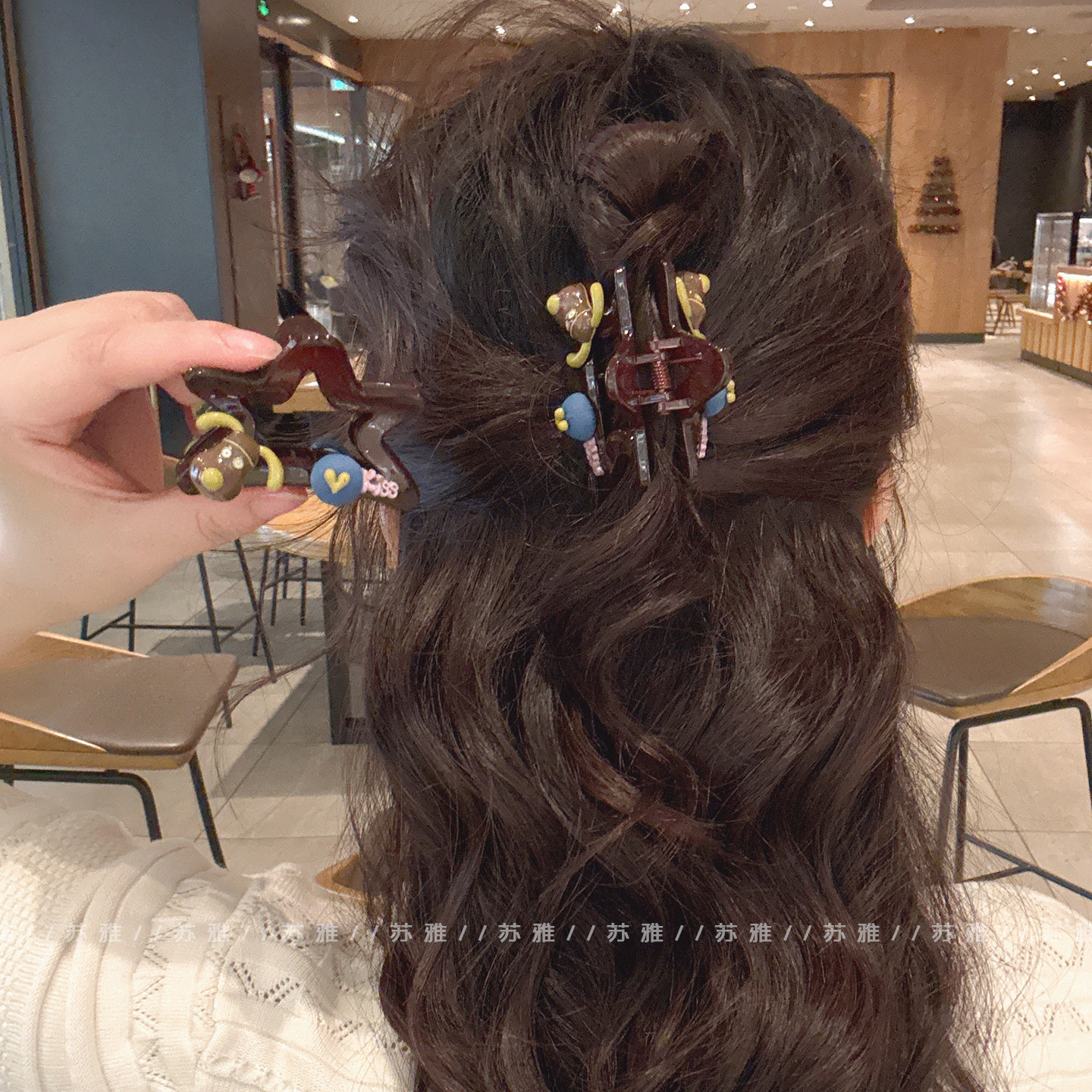 小狗爱心球五角星镂空半扎发抓夹