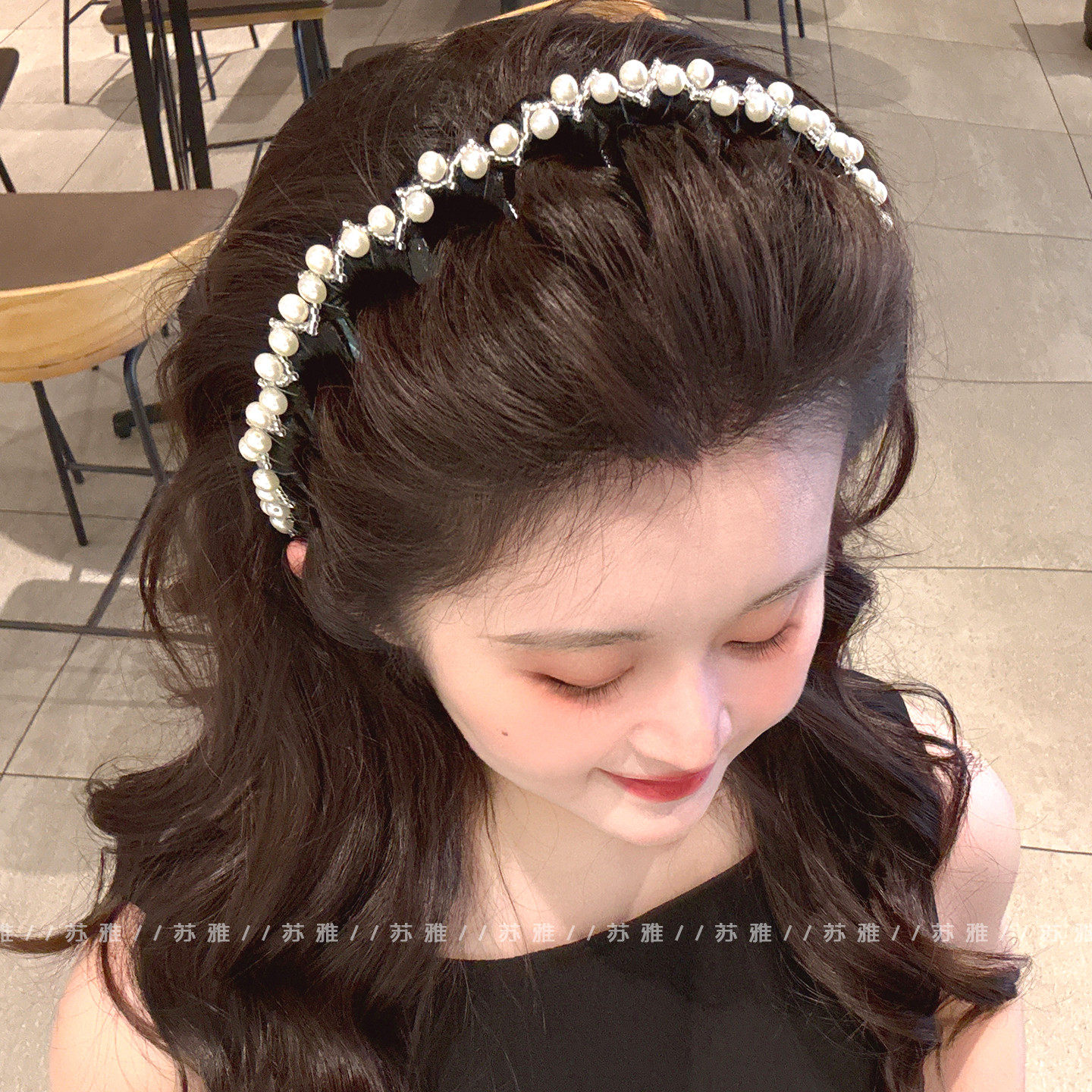 高级感气质珍珠带齿高颅顶发箍