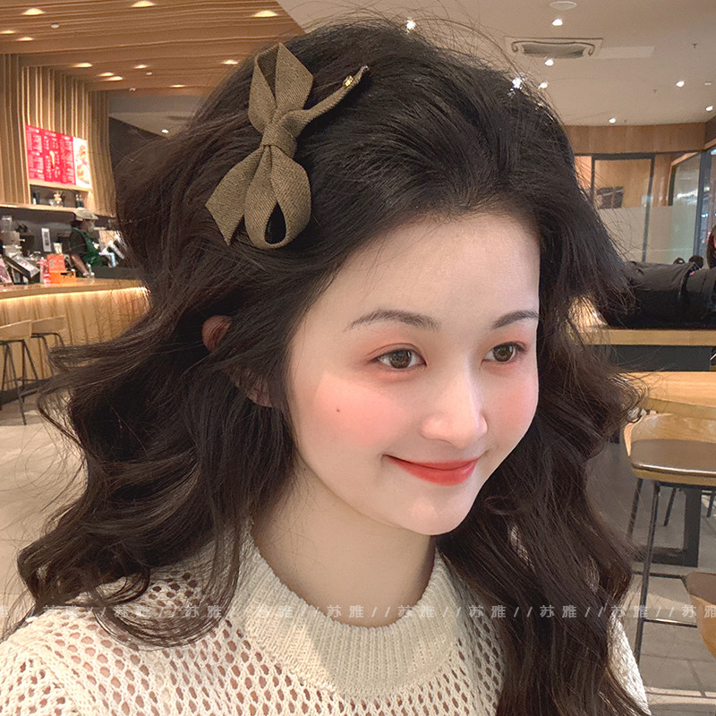 高级感布艺蝴蝶结金标碎发刘海夹