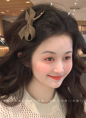 发夹女高级感布艺蝴蝶结金标碎发刘海夹侧边夹子BB夹鸭嘴夹发饰