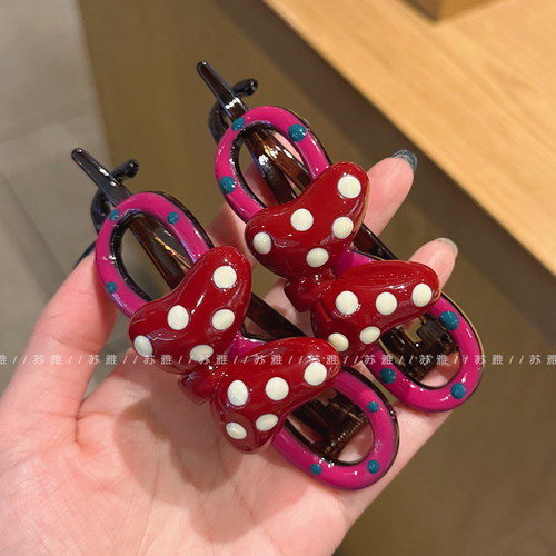 可爱萌趣波点蝴蝶结盘发扭扭夹
