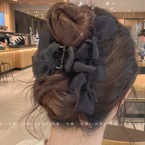 超仙网纱蝴蝶结布艺缠绕盘发抓夹