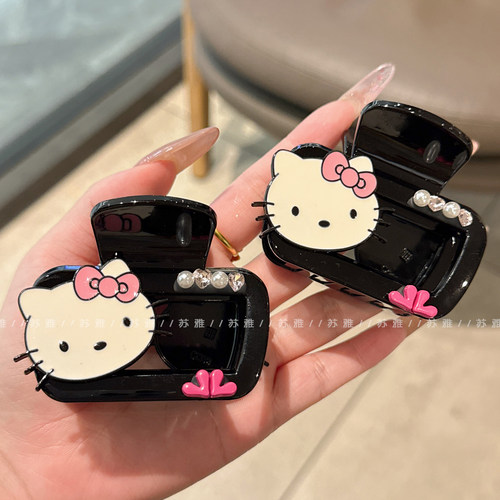 蝴蝶结KT猫珍珠爱心粉钻盘发抓夹
