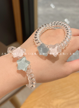 无痕电话线发圈女星星发绳甜美皮筋女扎头发头绳电线圈女生发饰