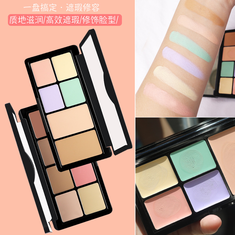 6色遮瑕膏遮盖黑眼圈雀斑痘印痘痘脸部遮瑕粉底液持久高光修容盘