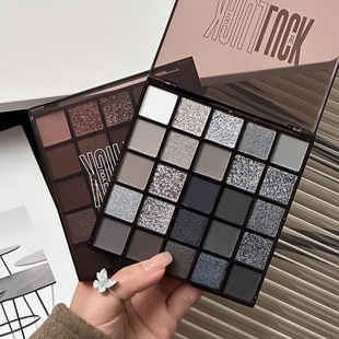 25色眼影盘冷甜轻欧美辣妹烟熏妆黑灰色系水泥盘珠光细闪色黑天鹅