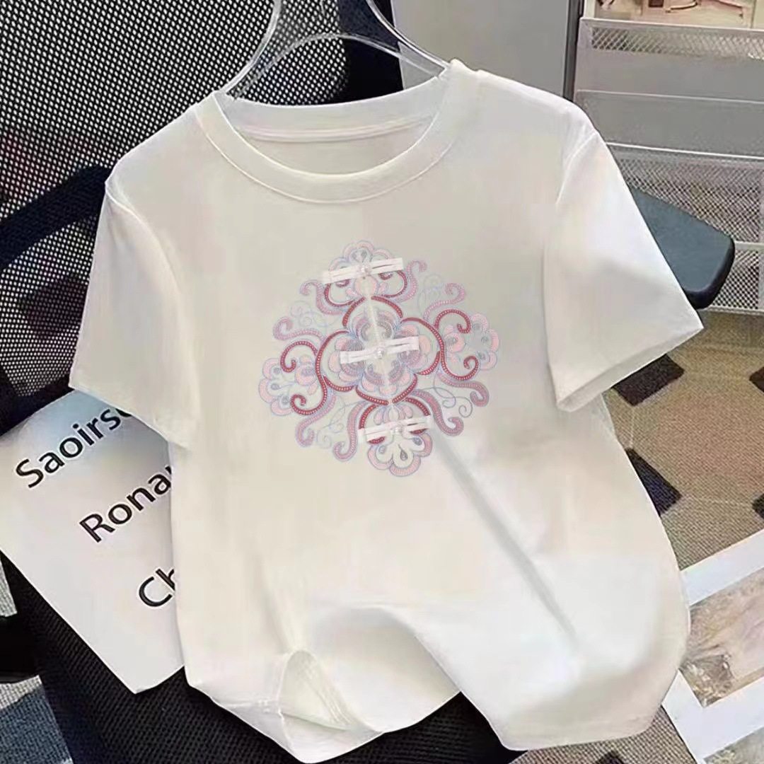 新中式国风长款短袖t恤女纯棉大码新款夏季半袖上衣女装体恤包臀