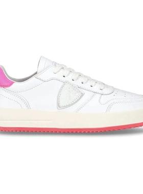 代购PHILIPPE MODEL女士跑步鞋透气轻便缓震运动鞋白色粉色点缀