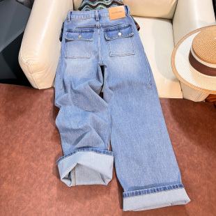 宽松显瘦垂感拖地直筒裤 高腰遮肉窄版 2026年新款 女春季 阔腿牛仔裤