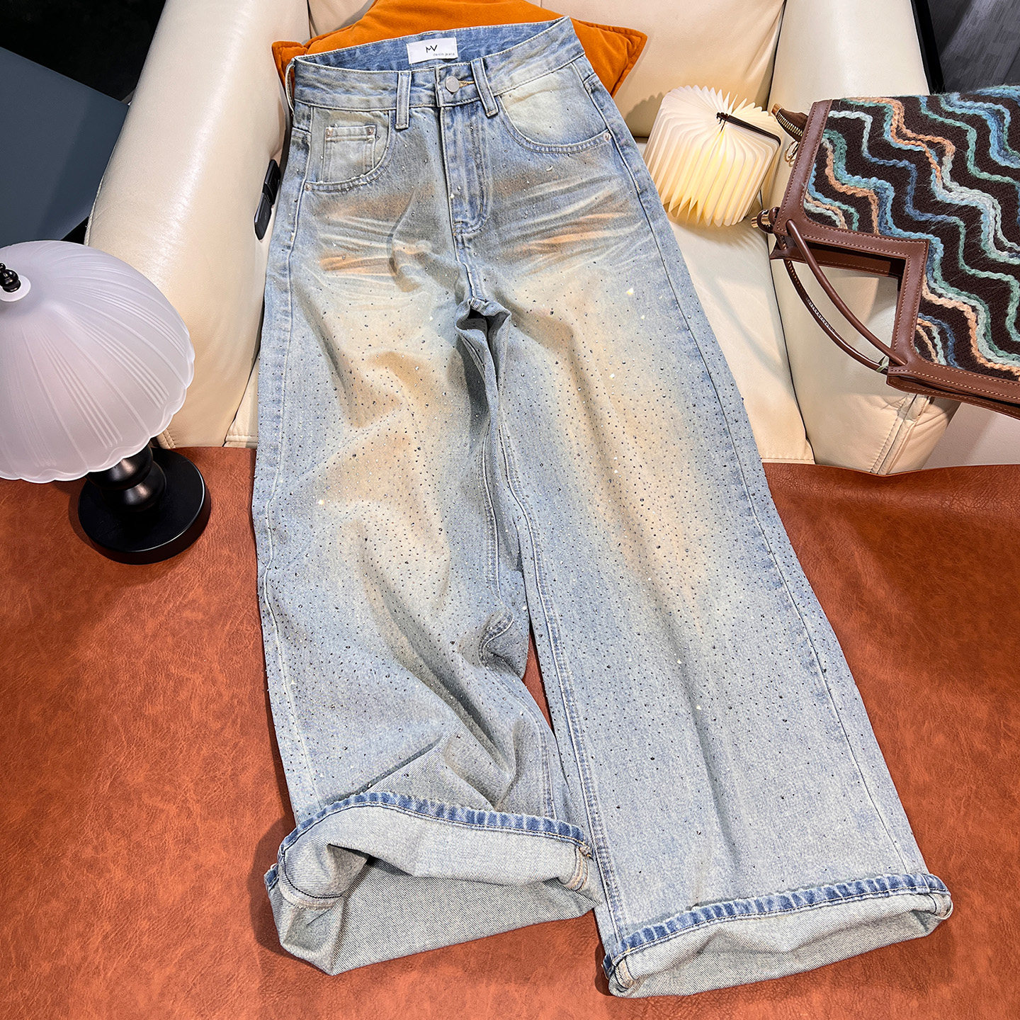 高腰满钻阔腿牛仔裤女春季2026年新款宽松遮肉显瘦垂感拖地直筒裤,女装/女士精品,牛仔裤,淘宝优惠券,粉丝福利购,淘宝优惠卷