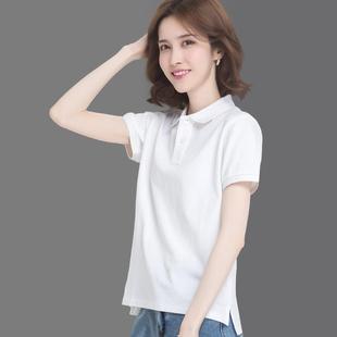 纯棉翻领短袖 t恤女白色夏季 新款 带领工作服宽松运动休闲polo衫