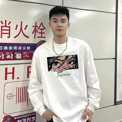 纯棉长袖国潮男卡通印花t恤
