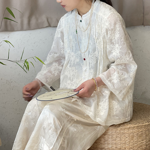 原野棉麻2025春夏新品优雅气质花边绣花衬衫 甜美减龄仙女味道