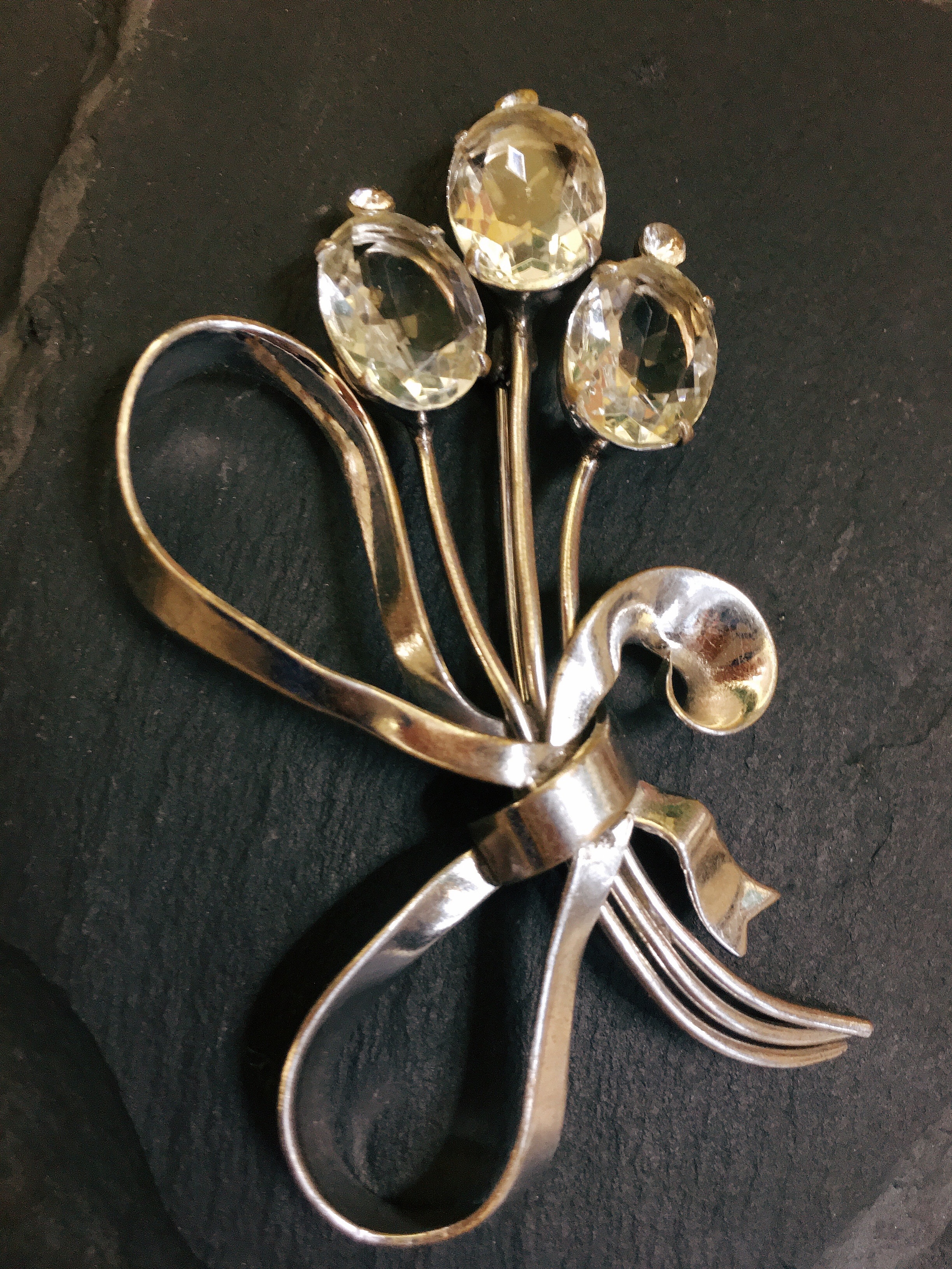 Vintage中古40s美国Coro纯银高透托帕石胸针【售出不退不换】