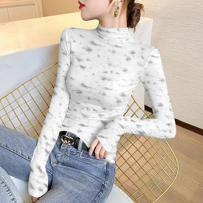 半高领螺纹德绒打底衫女t恤春秋冬洋气内搭磨毛修身长袖针织上衣