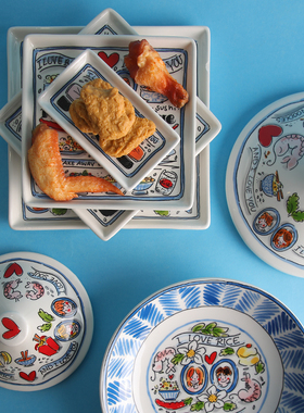 BLOND陶瓷水杯茶壶碗碟家用餐具荷兰出口卡通亚洲系列套泡面碗盘