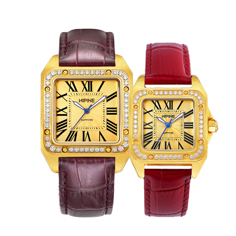 西普尼金表女士纯金999足金表女士石英机芯手表男款腕表轻奢方形