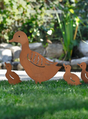 岛拉彷铁锈草地摆件地插鸭子猫咪仙女花园庭院草坪动物园艺装饰品