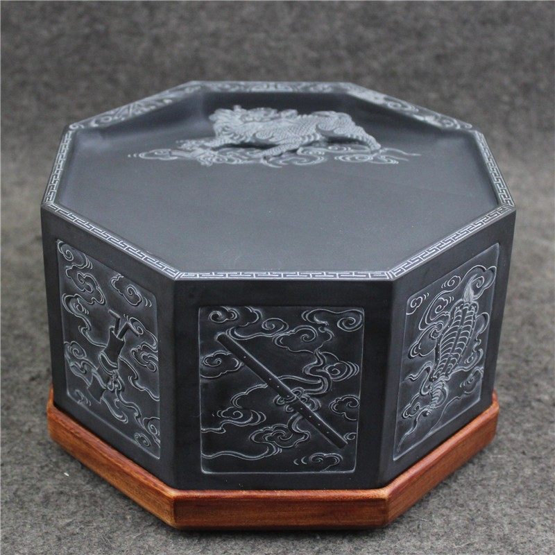 暗八仙非遗匠心孤品歙砚老坑籽料高档手工精品收藏鱼子石砚台文房,文具电教/文化用品/商务用品,砚台,淘宝优惠券,粉丝福利购,淘宝优惠卷