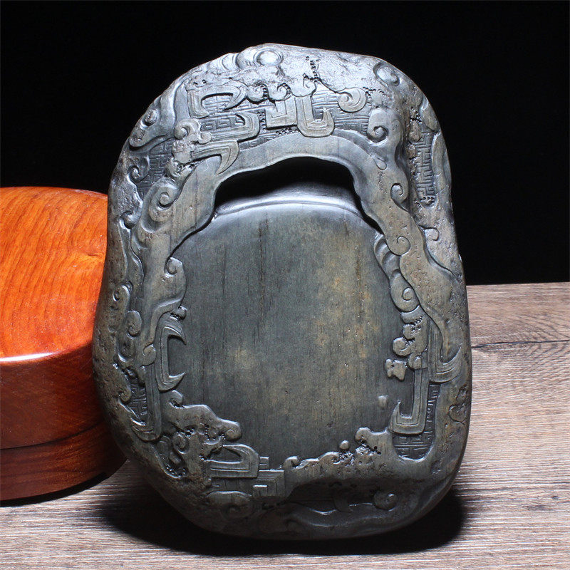 古韵 精品歙砚天然原石砚台 自然老坑金晕素砚收藏实用龙尾砚台