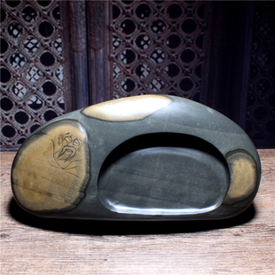 精品歙砚原石 天然老坑金皮籽料金晕砚台 实用收藏手工龙尾砚端砚