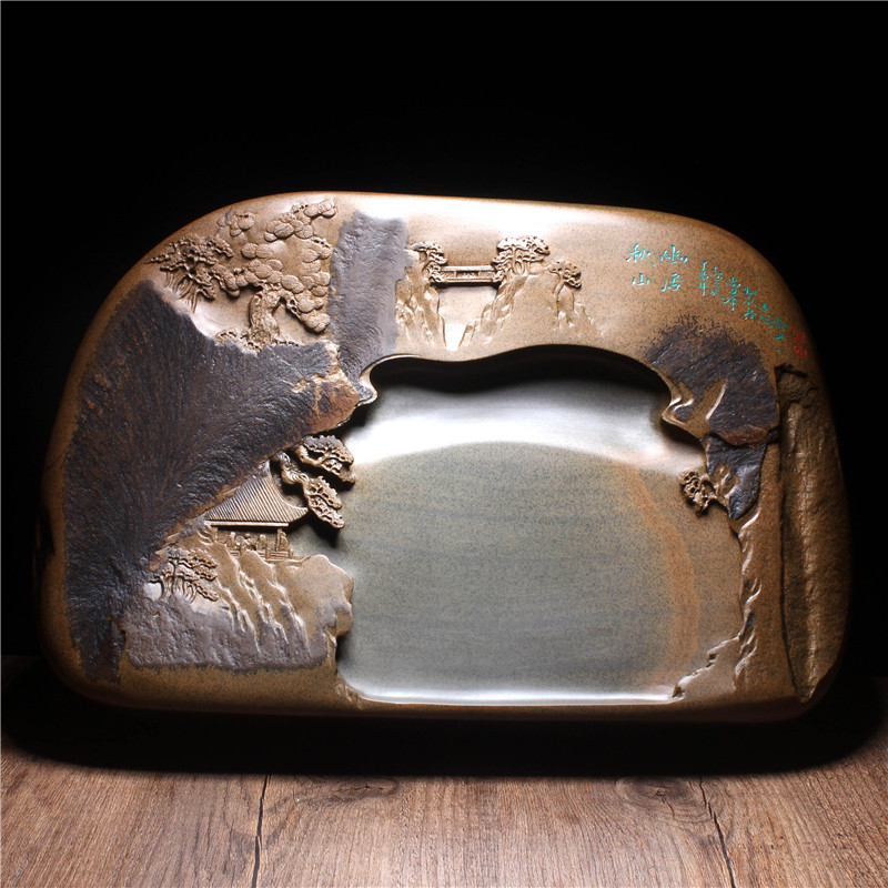 名家胡尚峰精品砚台 天然原石歙砚老坑金晕龙尾砚兼端砚收藏送礼