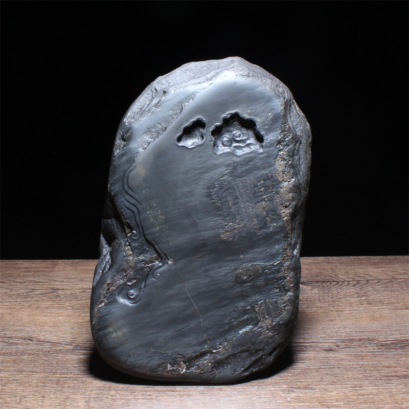 万事如意 精品歙砚天然原石 名师孤品老坑水波纹收藏实用龙尾砚台