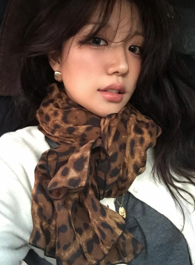 韩版ins豹纹轻薄长条丝巾披肩