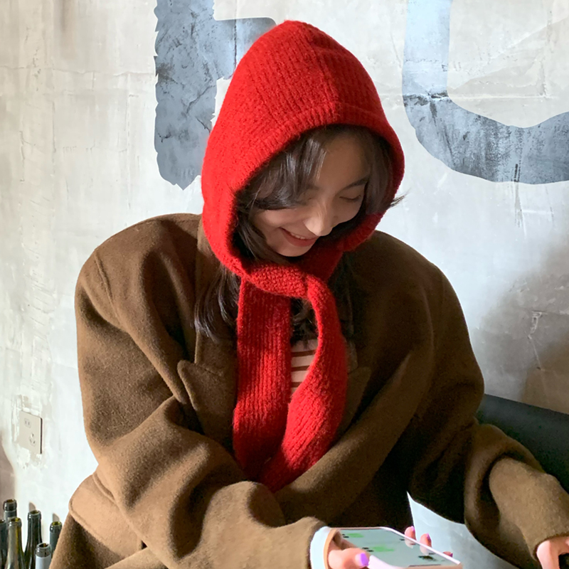 红色巴拉克拉法帽女围巾一体