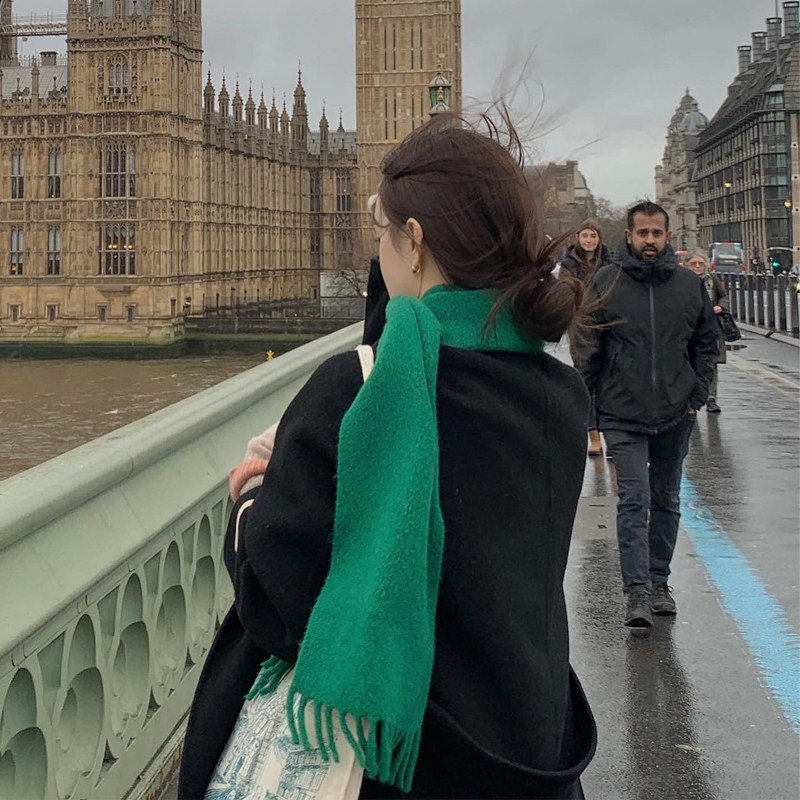 韩国订单~纯色羊毛围巾女冬季纯色时尚流苏软糯高级复古绿色围脖,服饰配件/皮带/帽子/围巾,围巾/丝巾/披肩,淘宝优惠券,粉丝福利购,淘宝优惠卷