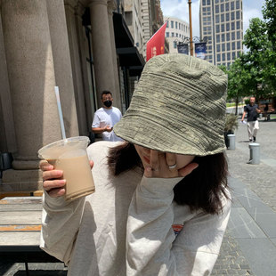 遮阳帽子 素颜遮脸盆帽男女ins风潮款 Deep sea深海纹理感渔夫帽