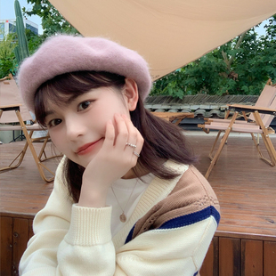 画家帽子 安哥拉兔毛贝雷帽女时尚 Deep sea深海高品质柔软又有型