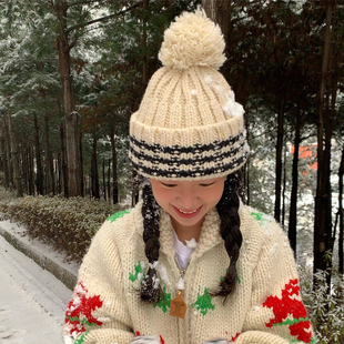 ins风针织帽简约百搭秋冬保暖毛线帽月子帽大头围包头显脸小帽子